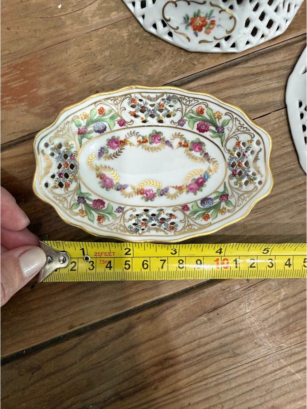 Schumann Bavaria Germany US Zone Reticulated Floral Porcelain Trinket Nut Dish